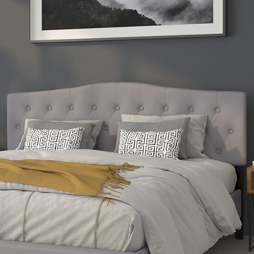 EMMA + OLIVER Light Gray King Button Tufted Headboard | Adjustable Bed Rail Slots, Fabric Upholstered - color: Light Gray, size: King