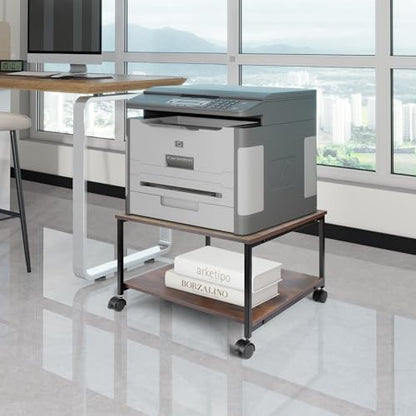 EMERIT Printer Stand,19.5''x19.5''x12.8'' 2 Tier Large Printer Laser Table Heavy Duty Rolling Printer Cart with Wheels for Home Office -100 LBS Each Tier - color: Wood, size: 2-Tier
