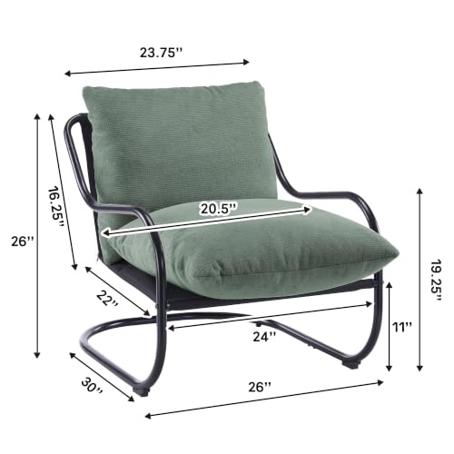 Ergonomic Low Profile Accent Armchair, Modern Upholstered Lounge Reading Chair with Heavy-Duty Metal Frame, Comfy Small Space Side Chair for Living Room Bedroom Office,Green - color: Green