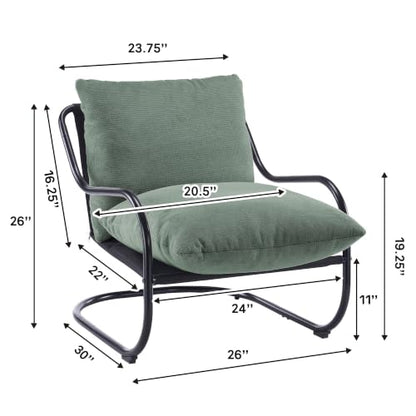 Ergonomic Low Profile Accent Armchair, Modern Upholstered Lounge Reading Chair with Heavy-Duty Metal Frame, Comfy Small Space Side Chair for Living Room Bedroom Office,Green - color: Green
