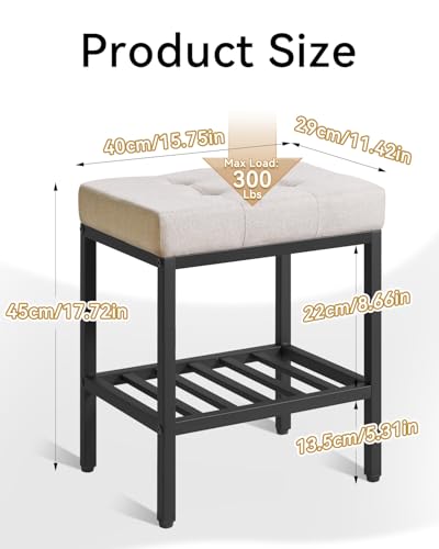 IBUYKE Rectangular Makeup Stool, Linen Seat Vanity Chair, Linen WBD017Y | Adjustable Feet Storage Space Footrest Multi-Use Small Side Table Ottoman Bedroom - color: Linen, size: Rectangular