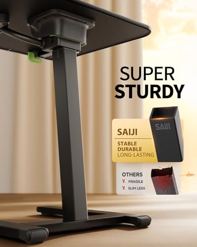 SAIJI Sturdy TV Tray Table with Wheels, Heavy Duty Metal TV Trays for Couch | Height & Tilt Adjustable Desk for Bed, Sofa, Recliner, Portable Small Foldable Tables, Rolling Tray for Eating in Living Room - size: 21.6"x 15.5"