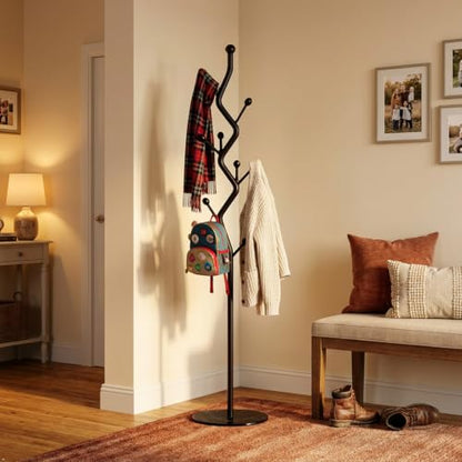 Black Tree Meta Coat Rack with Marble Base Freestanding Hall Tree | Multi-Hook Entryway Organizer for Hallway, Bedroom, Living Room (All Black) - color: All Black