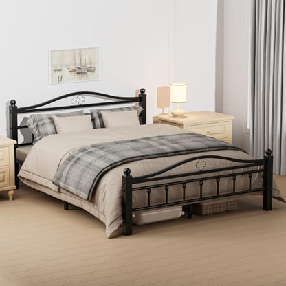 Metal Queen Bed Frame with Headboard | 1500LBS Heavy Duty, With Footboard, No Box Spring Needed, Noise Free, 12'' Under-Bed Storage, Tool-Free Assembly - size: Queen