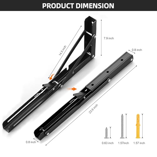 Folding Shelf Brackets 24 inch Foldable Shelf Bracket Heavy Duty Collapsible Shelf Brackets DIY Wall Mounted Fold Down Table Bracket Space-Saving for Benches Workstation (2PC, Max.Load 177 lbs) - size: 24 Inch
