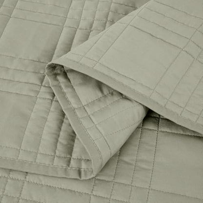 Chezmoi Collection Kingston Queen Size Bedspread Set, 3-Piece Sage Green Oversized Quilted Microfiber Lightweight Bedspread Coverlet (100"x106") for All Seasons - color: Sage, size: Queen