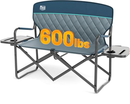 TIMBER RIDGE Double Camping Chair Portable Loveseat, Heavy Duty Folding Camp Couch, 2 person Director Chairs with Cup Holder for Outdoor Lawn Tailgates Picnic Sports Soccer Games Supports 600 lbs Blue | Heavy Duty Folding Camp Couch for 2 Person with Cup