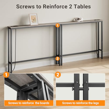 ELYKEN 39.4'' Narrow Console Table with Outlet, Sofa Table Behind Couch | Skinny Entryway Tables with Charging Station for Living Room, Hallway, 5.9 x 39.4 x 29.5in, Gray - color: Grey, size: 5.9"DX39.4"WX29.5"H