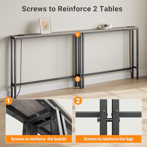 ELYKEN 78.8'' Narrow Console Table with Outlet, Sofa Table Behind Couch | Skinny Entryway Tables with Charging Station for Living Room, Hallway, 5.9 x 78.8 x 29.5in, Gray - color: Grey, size: 5.9"DX78.8"WX29.5"H
