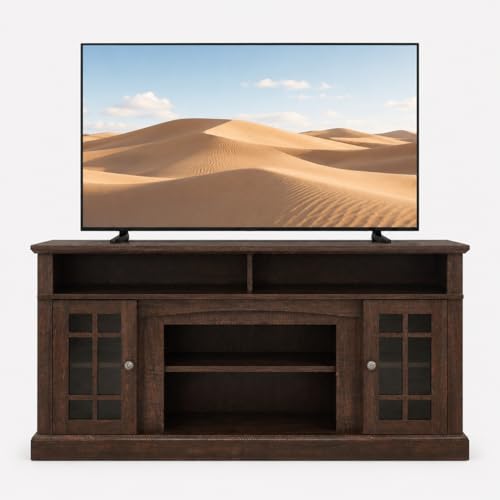 Espresso TV Stand for 65 Inch TV, 58.25'' MDF Entertainment Center with Storage Cabinet, Open Shelves, Cable Management, Console Table for Living Room - color: Espresso
