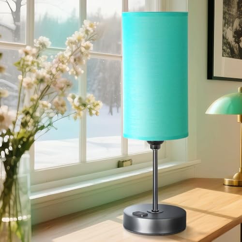 Table Lamp with USB Port - Teal Desk Lamp, Green Touch Lamp, Bedside Lamps, 3 Way Dimmable Small Lamps for Bedroom, Nightstand, Nursery, Dorm, Home, Office, Black Base+ Green Lampshade - color: Green