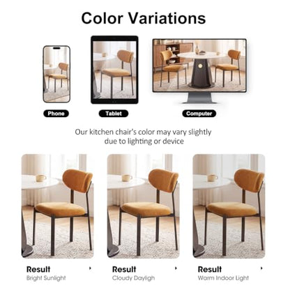 Dining Chairs Set of 2, Modern Upholstered Fabric Kitchen Chairs | Textured Fabric, Curved Back, Upholstered Seat, Metal Frame, Dining Room, Kitchen, Breakfast Nook, Restaurant,Brownish yellow - color: Brownish Yellow, size: Set of 2