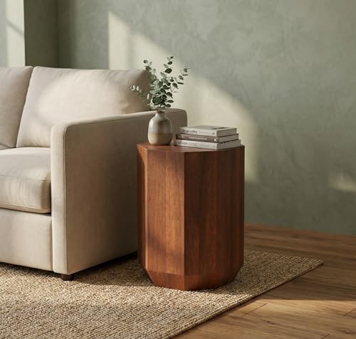 Relso Octavian Geometric End Table - Solid Mango Wood, Walnut Finish, Boho Design, Modern Farmhouse Style, Compact Coffee Table, Nightstand for Bedroom, Living Room, Reading Area (Octavian Brown) - color: Brown