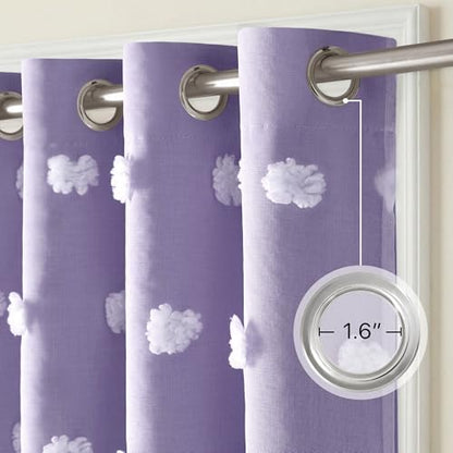 NICETOWN Lavender Purple Pom Pom Curtains, Room Darkening Double Layer Sheer Drapes for Girls Bedroom, Thermal Insulated Window Treatments, W52 x L96, 2 Panels - color: Lavender Purple, size: 52"W x 96"L (Pack of 2)