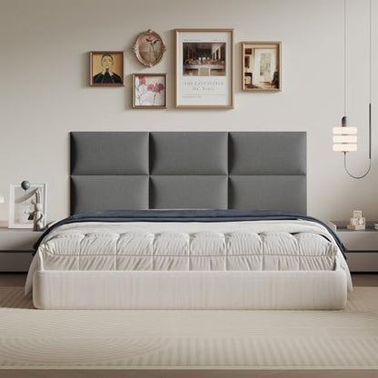 Industrial Dark Gray Linen Non-Adhesive Headboard 24x12 Inch 6-Panel Kit - Peel and Stick Design for Queen Beds, Temporary Space Solution - color: Linen - Dark Gray