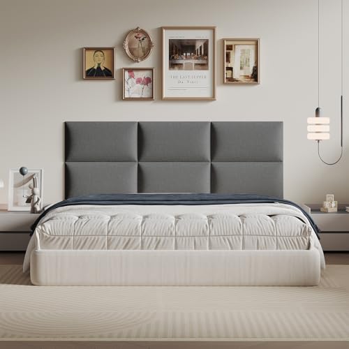 Industrial Dark Gray Linen Non-Adhesive Headboard 24x12 Inch 6-Panel Kit - Peel and Stick Design for Queen Beds, Temporary Space Solution - color: Linen - Dark Gray