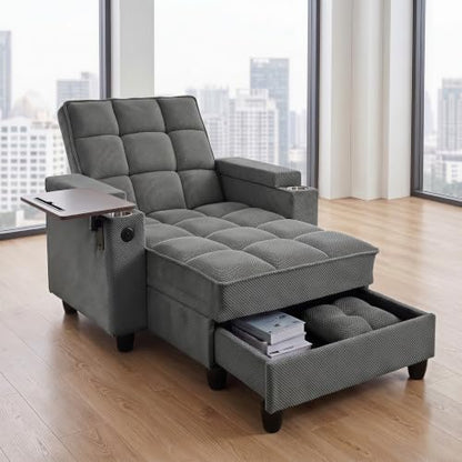 Convertible Sleeper Chair, Pull Out Sofa Bed with Adjustable Backrest & Hidden Storage Armrest, Single Sofa Recliner with USB Charging Port & Cup Holders for Living Room, Bedroom, Dark Gray - color: C-dark Gray-eb