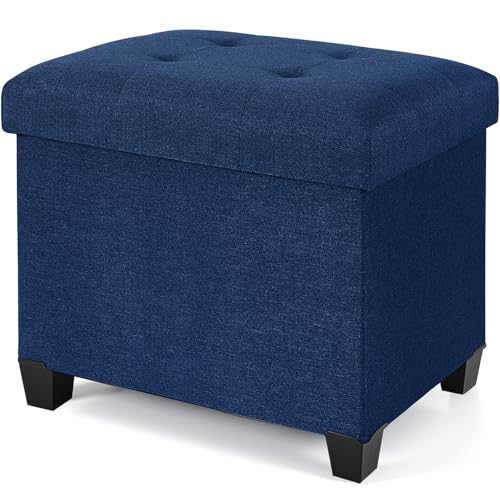 Ottoman with Storage, Rectangular Storage Ottoman, Linen Ottomans with Legs for Living Room Bedroom Dorm, 23.6" D x 17.7" W x 19.9" H, Blue - color: Blue, size: 23.6"D x 17.7"W x 19.9"H