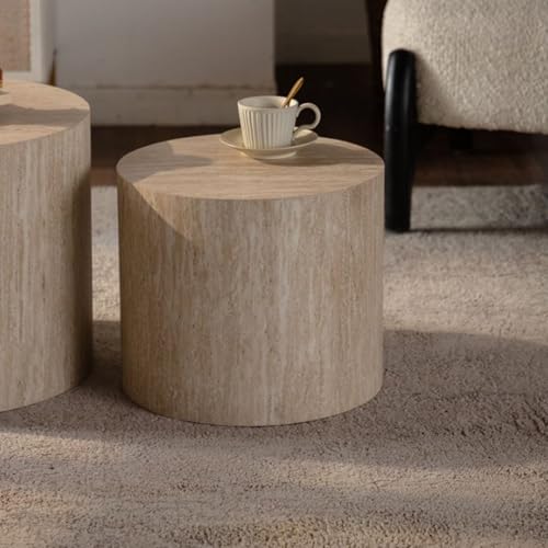 18.9" Nesting Coffee Table Set of 2, Modern Round Coffee Tables Circle Center Table for Living Room Apartment Small Space, Accent End Table Set, No Assembly (Amber) - color: 18.9" White Wood Grain
