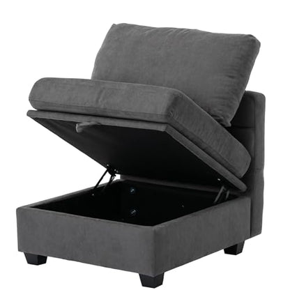 asunflower Modular Couch with Storage 25.19" Deep Seat Storage Couch Comfy Fabric Dark Grey Modular Sofa with No Arms Middle Module for Sectional Sofa with Reclining Back