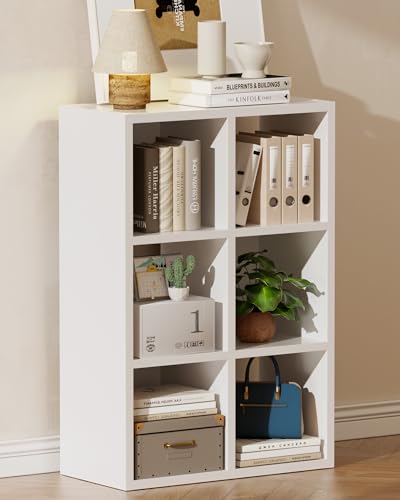 GTPLAYER 6-Cube Storage Organizer Bookcase, Stackable Cube Shelf Fits 11" Bins, Open Storage Cabinet with Partial Back Panels, Vertical or Horizontal Bookshelf for Bedroom,Home Office, White