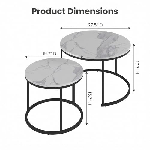 Round Coffee Tables for Living Room，Set of 2 (Marble) | living room side table, Modern Nesting Drink for Small Spaces - color: Marble