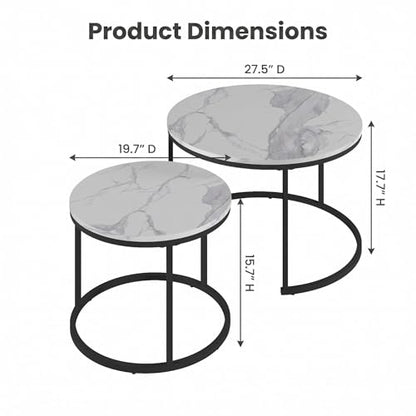 Round Coffee Tables for Living Room，Set of 2 (Marble) | living room side table, Modern Nesting Drink for Small Spaces - color: Marble