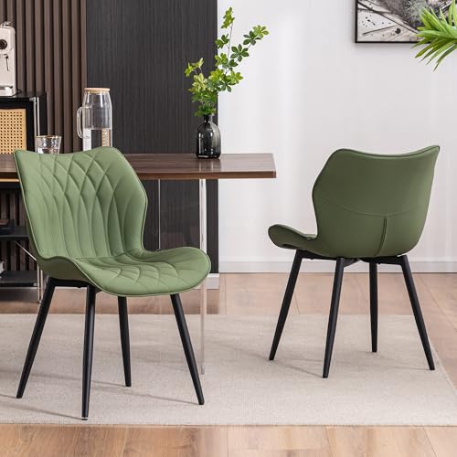 Kidol & Shellder Dining Chairs Set of 2, PU Leather Upholstered Kitchen Chairs with Back Armless, Mid Century Modern Side Chair for Dining Room, Living Room, Lounge, Restaurant, Bean Green - color: Bean Green