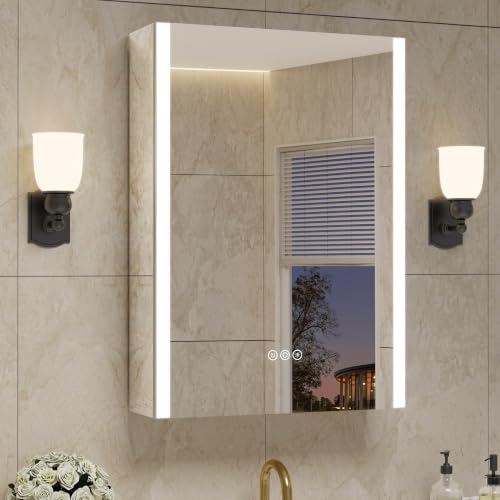 20 x 28 Inch Medicine Cabinet with Mirror and LED Light for Bathroom | Recessed, Wall-Mounted, Dimmable, Anti-Fog, Memory Function, 3 Color Mode, Outlet&USB, Adjustable Shelf, ETL Listed, Aluminum - size: 20x28 Left Hinge