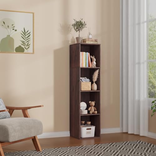 4 Cube Walnut Book Shelf, Tall Bookcase for Home Office Bedroom Living Room - color: Walnut, size: 4 Cube