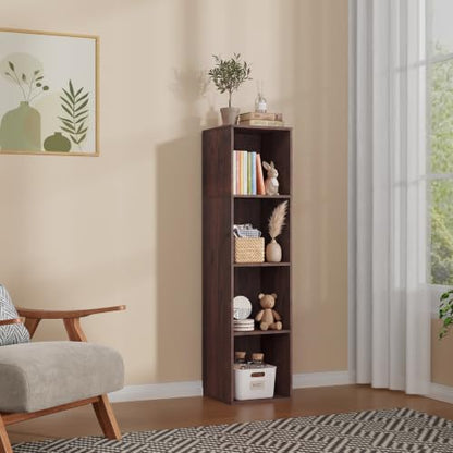 4 Cube Walnut Book Shelf, Tall Bookcase for Home Office Bedroom Living Room - color: Walnut, size: 4 Cube