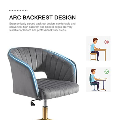 Velvet Office Desk Chair, Grey, Adjustable Swivel Wheels, Ergonomic Design for Home Office, Bedroom, Study - color: Grey