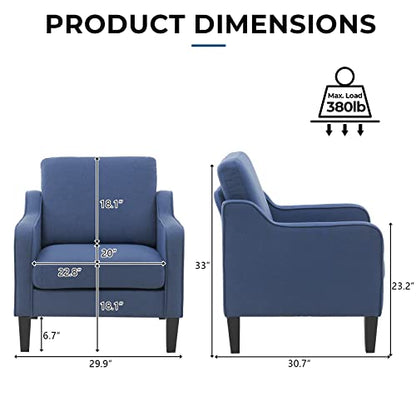 VINGLI Mid century Modern Accent Chair,Navy Blue Fabric Accent Chairs for Living Room Upholstered Armchair with Scooped Arms for Bedroom,Apartment,Studio,Office,Waiting Room - color: Navy Blue