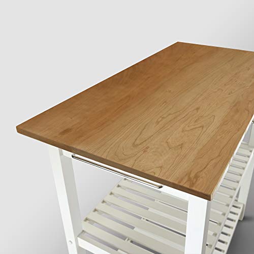 Kitchen Island with Solid Wood Top, White & Cherry Natural - color: White & Cherry Natural