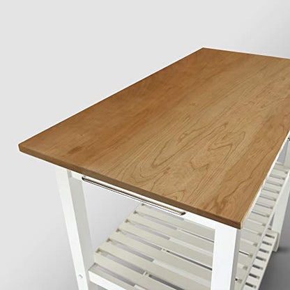 Kitchen Island with Solid Wood Top, White & Cherry Natural - color: White & Cherry Natural