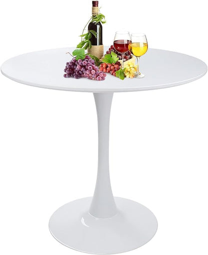Round White Dining Table Modern Kitchen Table with Pedestal Base in Tulip Design, Mid-Century Leisure Table for 2 to 4 Person，for Kitchen, LivingRoom, Restaurant, Office, Cafe（31.49inches） - size: 28.74×31.49×31.49 inches