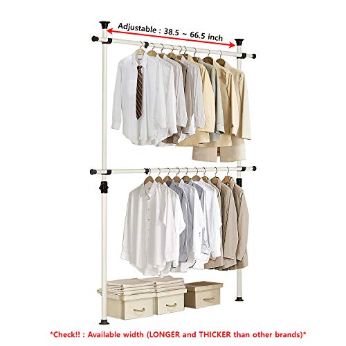 PRINCE HANGER Heavy Duty Adjustable Garment Rack – One Touch System for Easy Assembly, 352 LBS Load Capacity, Freestanding Metal Wardrobe Closet Rack Ivory (Width Adjustable, PHUS-0023) - color: Ivory