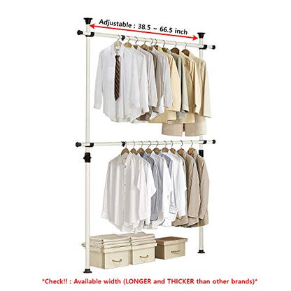 PRINCE HANGER Heavy Duty Adjustable Garment Rack – One Touch System for Easy Assembly, 352 LBS Load Capacity, Freestanding Metal Wardrobe Closet Rack Ivory (Width Adjustable, PHUS-0023) - color: Ivory