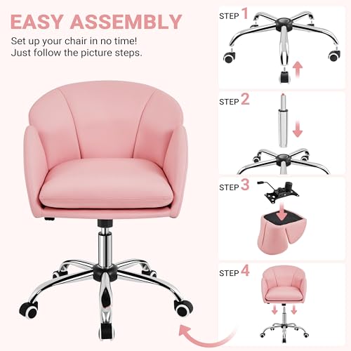 Yaheetech Simple Pink Petal Faux Leather Vanity Desk Chair, Swivel Wheels | Easy-clean faux leather cushioned seat fits makeup vanity, nail salon or office desks; adjustable height, swivel, fast setup. - color: Simple Pink