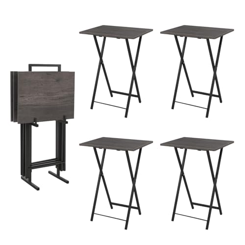 Folding TV Tray Table with Stand, Set of 4 Small Table, TV Dinner Table, Snack Tray Table Set, Portable Foldable Desk, Sofa Side Table, TV Tray Table for Couch, Living Room, Small Space - color: Grey