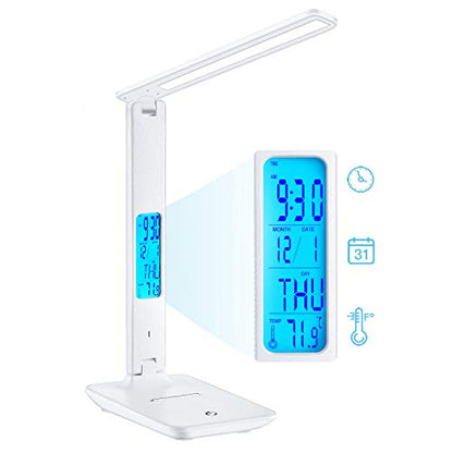 Desk Lamp LED Desk Light, Smart Features(Clock, Alarm, Date, Temperature)-Adjustable, Foldable Touch Table Lamp, 3 Levels of Dimmable Lighting - Suitable for Office, Bedroom, Study (TC25 White) - color: WHite3