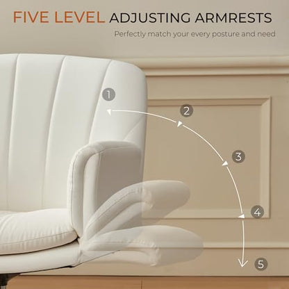 Dowinx Criss Cross Chair with Five-Level Adjustable Arms and Wheels - Comfortable Ergonomic PU Leather Swivel Vanity Chair - Computer Makeup Chair for Home Office, Bedroom, Vanity Room -Milk White - color: Milk White
