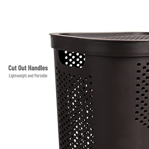 Mind Reader 60L Slim Laundry Hamper, Clothes Basket, Lid, Ventilated, Plastic, 17.25"L x 13.75"W x 23.5"H, Set of 2, Brown