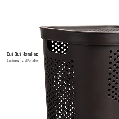 Mind Reader 60L Slim Laundry Hamper, Clothes Basket, Lid, Ventilated, Plastic, 17.25"L x 13.75"W x 23.5"H, Set of 2, Brown