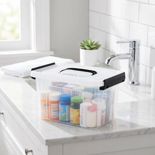 Small Plastic Storage Box, 6-Pack 3 Liter Storage Bins with Lid | Clear Organizer Containers for Pantry, Closet, Office, Crafts, Lightweight, Easy-Clean - size: 3 L