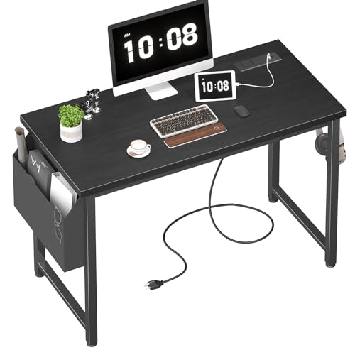 Lufeiya 39 inch Computer Desk with Power Outlet, 40 inch Teen Study Table Home Office Work Writing Desks with Charging Station Outlets Built in, Black - color: Black, size: 39.4"