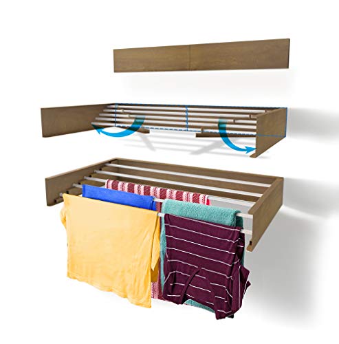Step Up Laundry Drying Rack (28-INCH Wide - Wood-Look), Wall Mounted, Retractable Clothes Drying Rack, 40lbs Capacity, 11.6 Linear Ft, with Wall Template and Long Screwdriver Bit - color: Wood-look, size: 28" Wide
