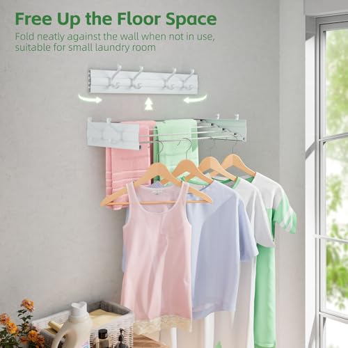 Foldable Wall Mounted Space-Saving Drying Rack, 23.5 In Rustproof Stainless Steel Laundry Hanger with 50 Lbs Heavy Duty Reinforced Rods for Wet Towels & Heavy Clothes, Fits Apartment Bathroom RV,White - size: 23.6'‘