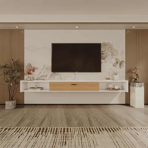 55'' Floating TV Stand, Wall Mounted TV Console, White | Floating TV Cabinet, Under TV Shelf for Bedroom Living Room - color: White, size: 55 IN