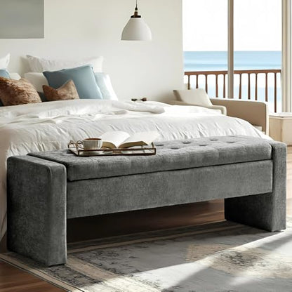 55" Modern Upholstered Storage Bench with Tufted Seat, Fabric Ottoman Bench for Bedroom, Entryway, or Living Room, Soft Close Hinge,Charcoal - color: Charcoal
